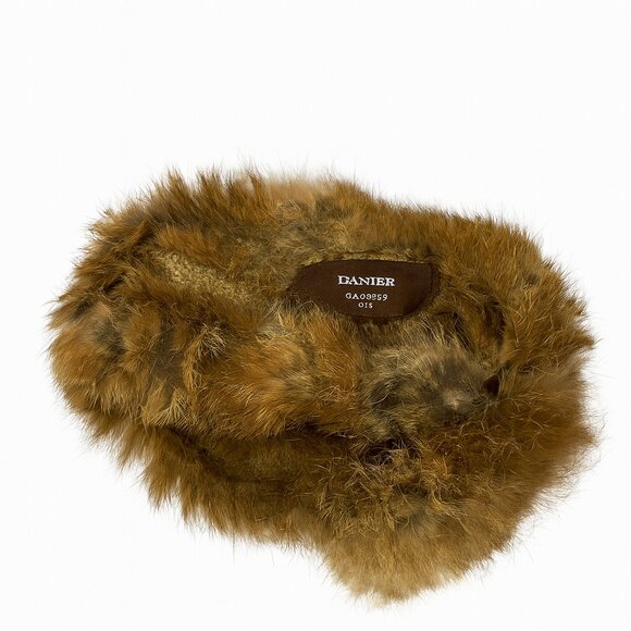 Danier Leather Rabbit Fur Knit Headband Brown Stretch One Size - Picture 2 of 2